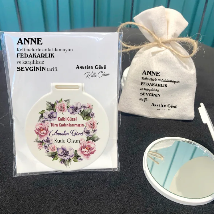 Ayna 002 - Yuvarlak -  Anneler Günü Hediyesi Baskılı Hediyelik Cep Aynası - Detay Görseli 1