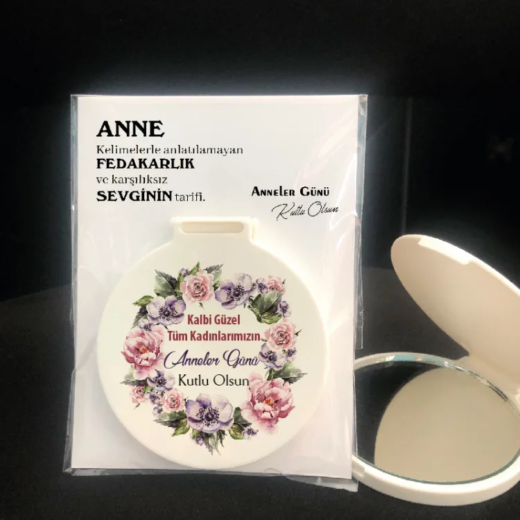 Ayna 002 - Yuvarlak -  Anneler Günü Hediyesi Baskılı Hediyelik Cep Aynası - Detay Görseli 2