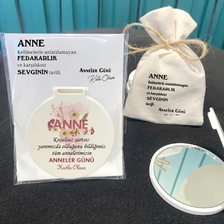 Ayna 003 - Yuvarlak -  Anneler Günü Hediyesi Baskılı Hediyelik Cep Aynası - Detay Görseli 2