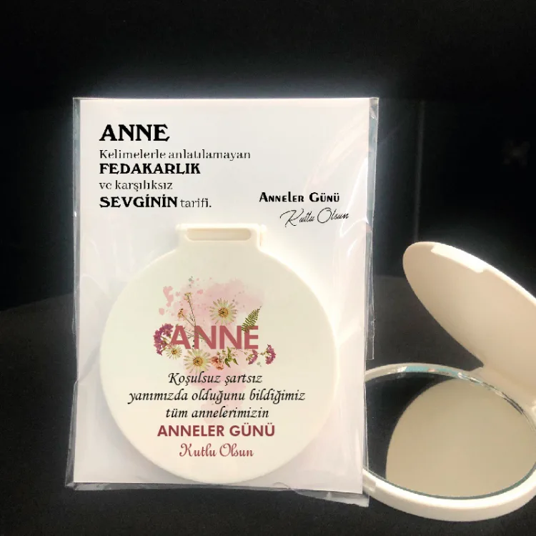 Ayna 003 - Yuvarlak -  Anneler Günü Hediyesi Baskılı Hediyelik Cep Aynası - Detay Görseli 1