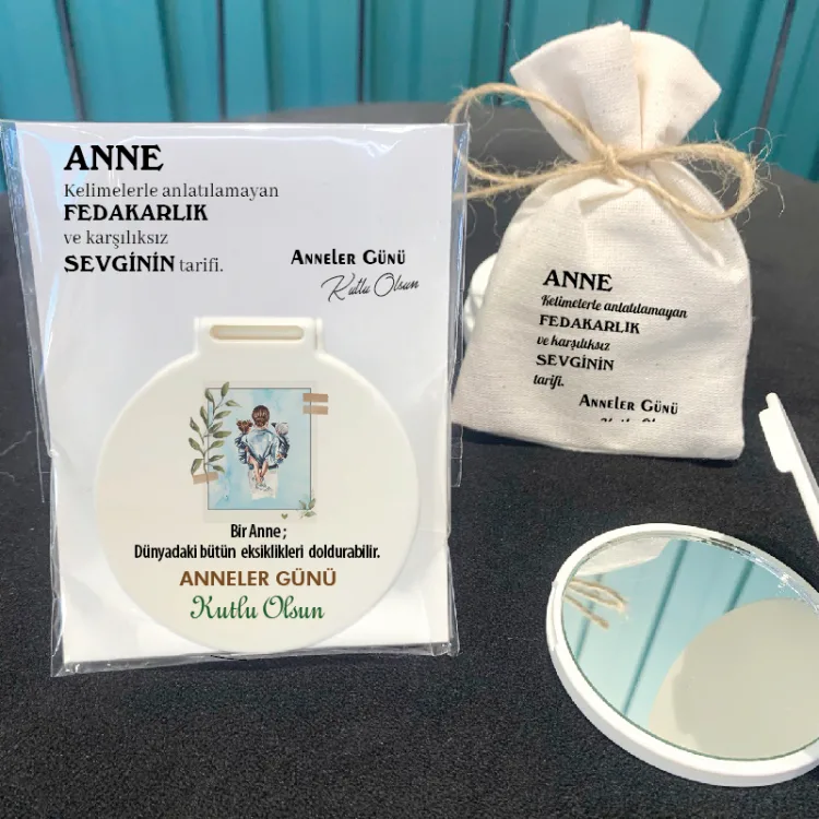 Ayna 004 Yuvarlak -  Anneler Günü Hediyesi Baskılı Hediyelik Cep Aynası - Detay Görseli 1