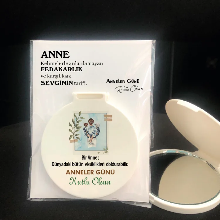 Ayna 004 Yuvarlak -  Anneler Günü Hediyesi Baskılı Hediyelik Cep Aynası - Detay Görseli 2