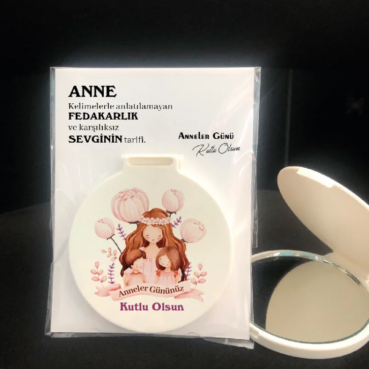 Ayna 005 - Yuvarlak -  Anneler Günü Hediyesi Baskılı Hediyelik Cep Aynası - Detay Görseli 2