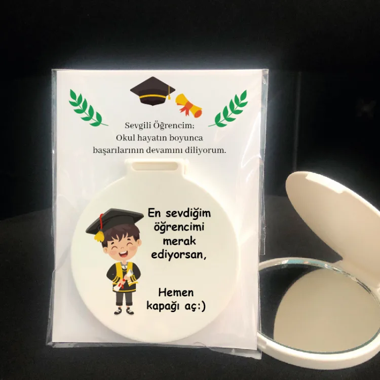 Ayna 006 - Yuvarlak - Mezuniyet Hediyesi Baskılı Hediyelik Cep Aynası - Detay Görseli 2
