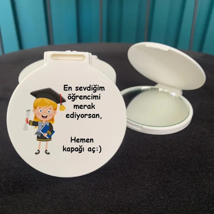 Ayna 007 - Yuvarlak - Mezuniyet Hediyesi Baskılı Hediyelik Cep Aynası