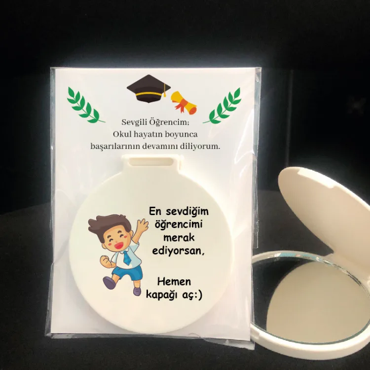 Ayna 009 - Yuvarlak - Mezuniyet Hediyesi Baskılı Hediyelik Cep Aynası - Detay Görseli 2