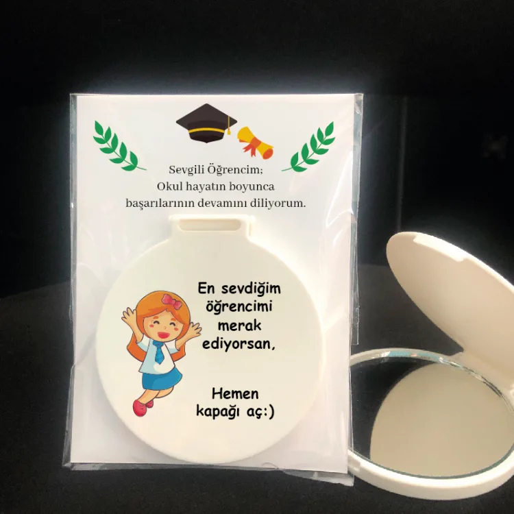 Ayna 010 - Yuvarlak - Mezuniyet Hediyesi Baskılı Hediyelik Cep Aynası - Detay Görseli 2