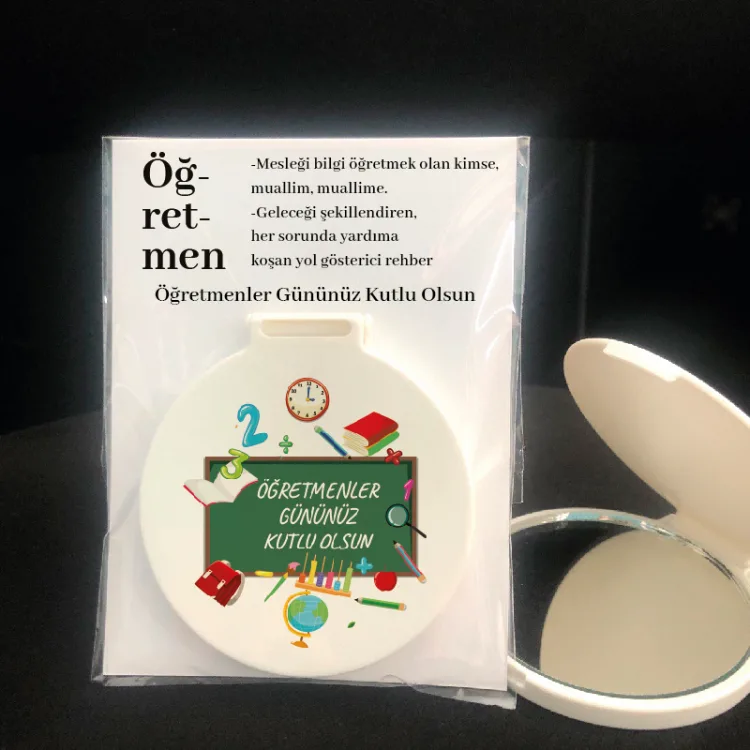 Ayna 015 - Yuvarlak - Öğretmenler Günü Hatırası Baskılı Hediyelik Cep Aynası - Detay Görseli 2