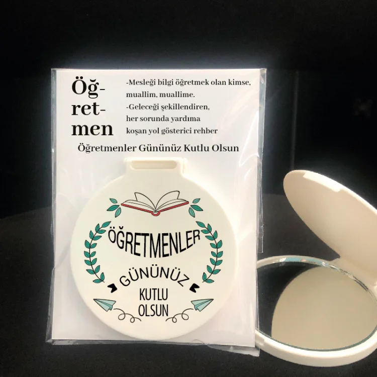 Ayna 016  Yuvarlak - Öğretmenler Günü Hatırası Baskılı Hediyelik Cep Aynası - Detay Görseli 2