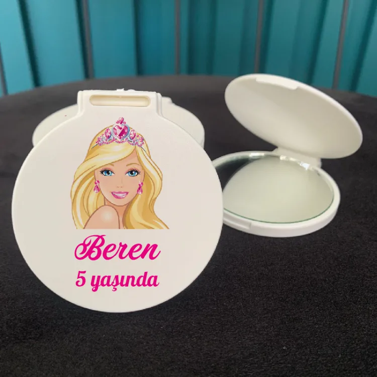Ayna 017 - Yuvarlak Barbie Tasarım Hediyelik Baskılı Cep Aynası