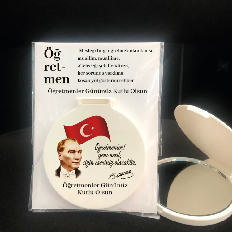 Ayna 018 - Yuvarlak - Öğretmenler Günü Hatırası Baskılı Hediyelik Cep Aynası - Detay Görseli 2