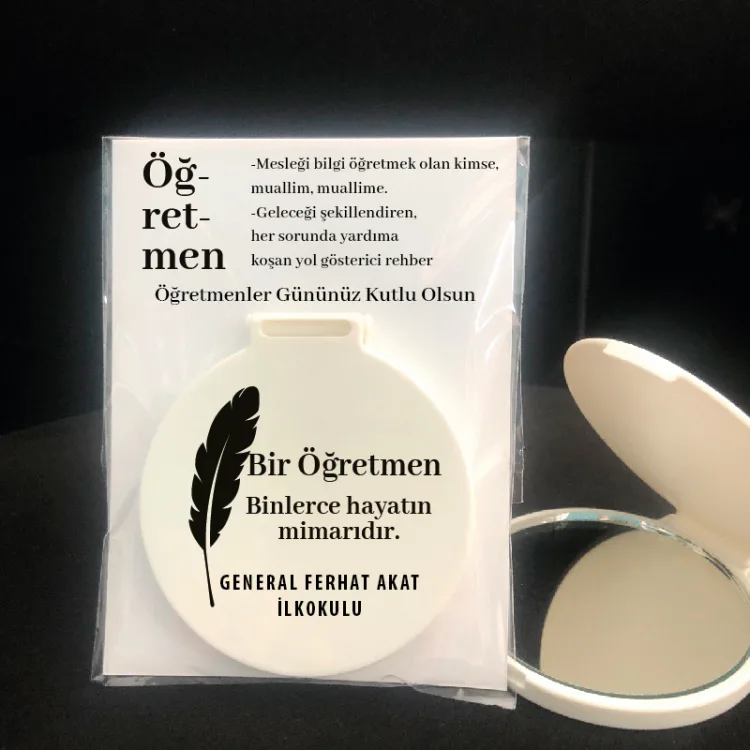 Ayna 020 - Yuvarlak - Öğretmenler Günü Hatırası Baskılı Hediyelik Cep Aynası - Detay Görseli 2