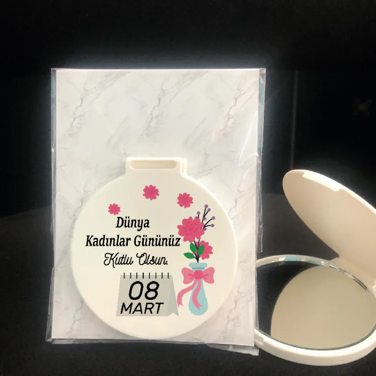 Ayna 024 Yuvarlak  8 Mart Kadınlar Günü Baskılı Hediyelik Cep Aynası - Detay Görseli 2