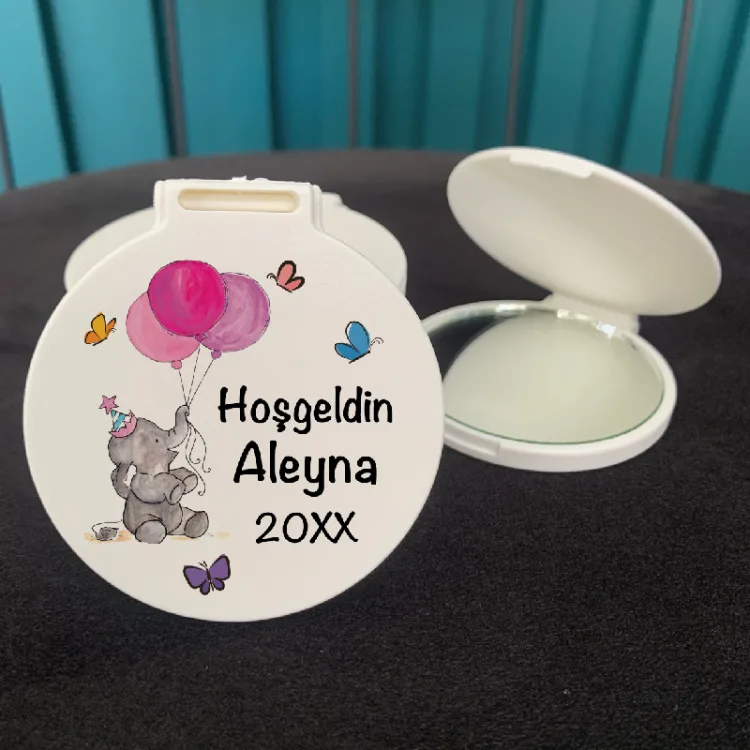 Ayna 031 Yuvarlak - Pembe Sevimli Fil Hediyelik Cep Aynası