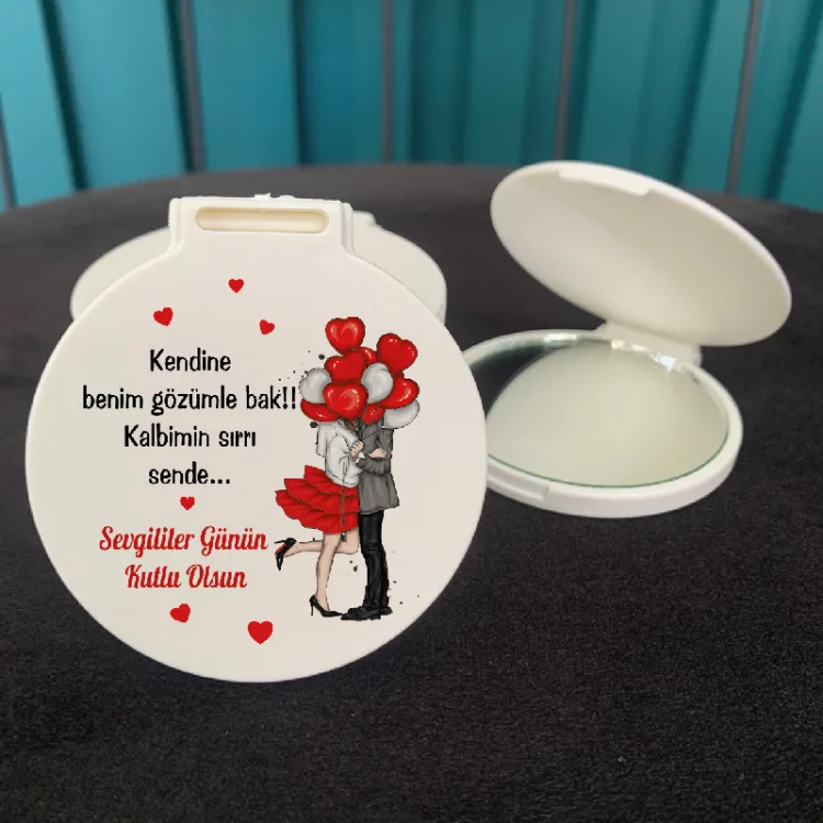 Ayna 037 - Yuvarlak - 14 Şubat Sevgililer Günü Hediyelik Cep Aynası