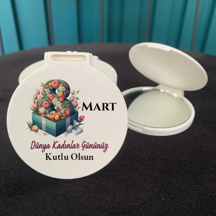 Ayna 046 Yuvarlak -  8 Mart Kadınlar Günü Baskılı Hediyelik Cep Aynası
