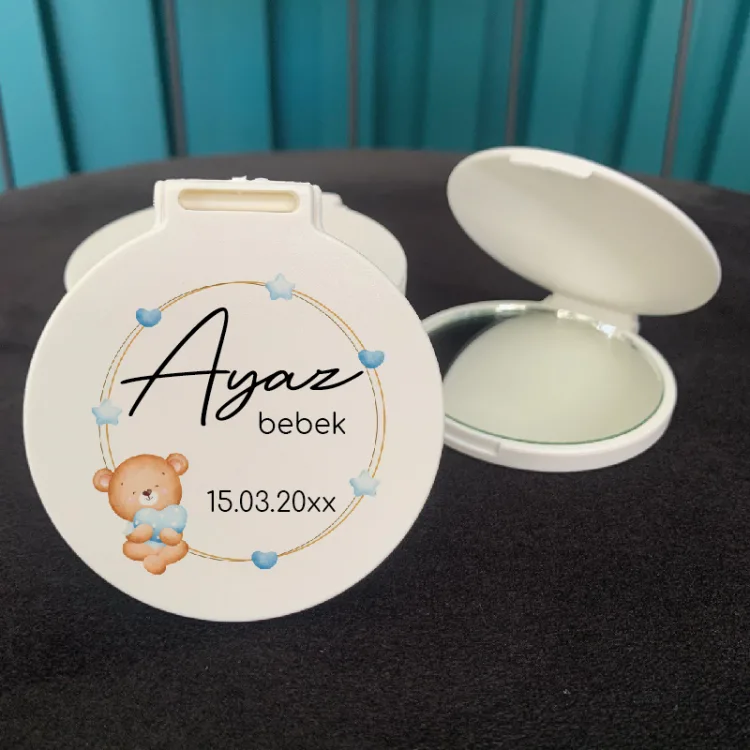 Ayna 049 Yuvarlak - Sevimli Ayıcık Baskılı Bebek Hediyelik Cep Aynası