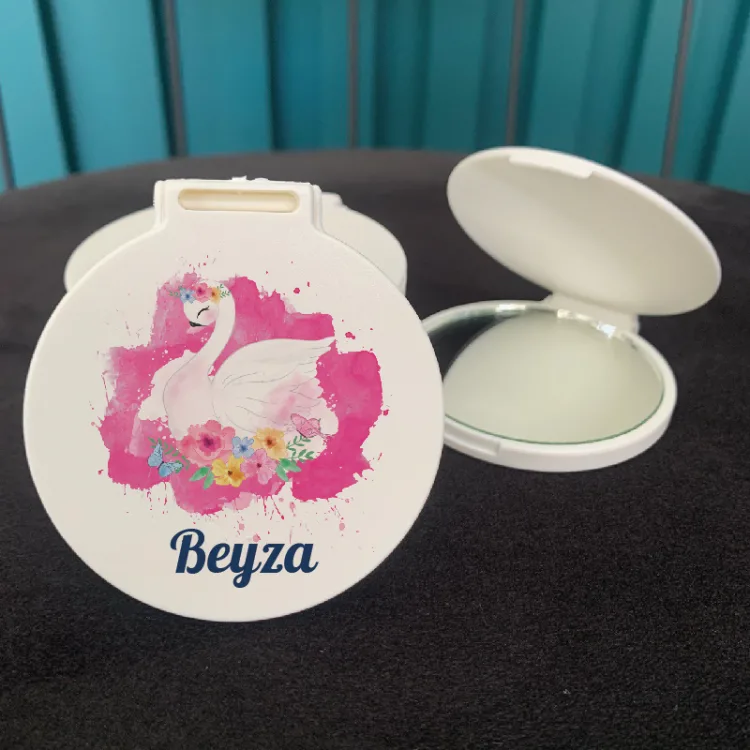 Ayna 054 Yuvarlak - Kuğu Tasarımlı Hediyelik Cep Aynası