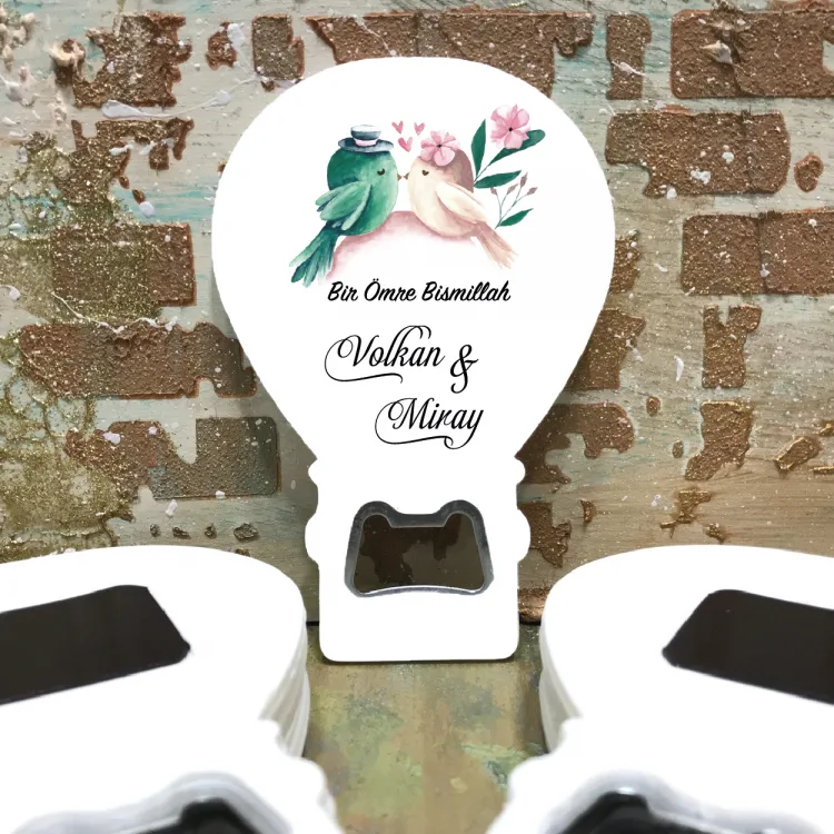 Balon Açacaklı Magnet 0159 - Kuş Tasarımı Nişan, Söz Hatırası Hediyesi