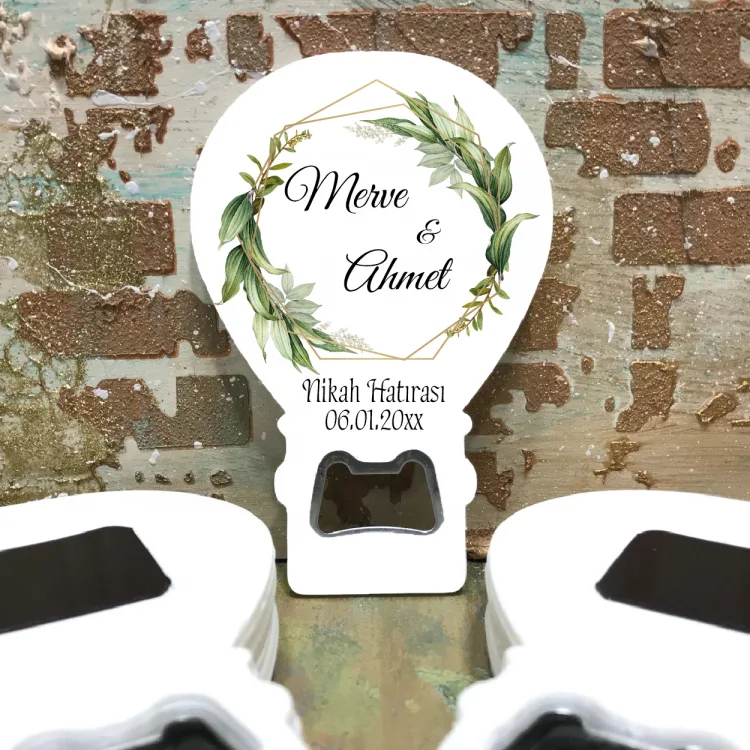 Balon Açacaklı Magnet 0188 - Yeşil Çiçekli Nikah, Kına Hatırası Hediyelik