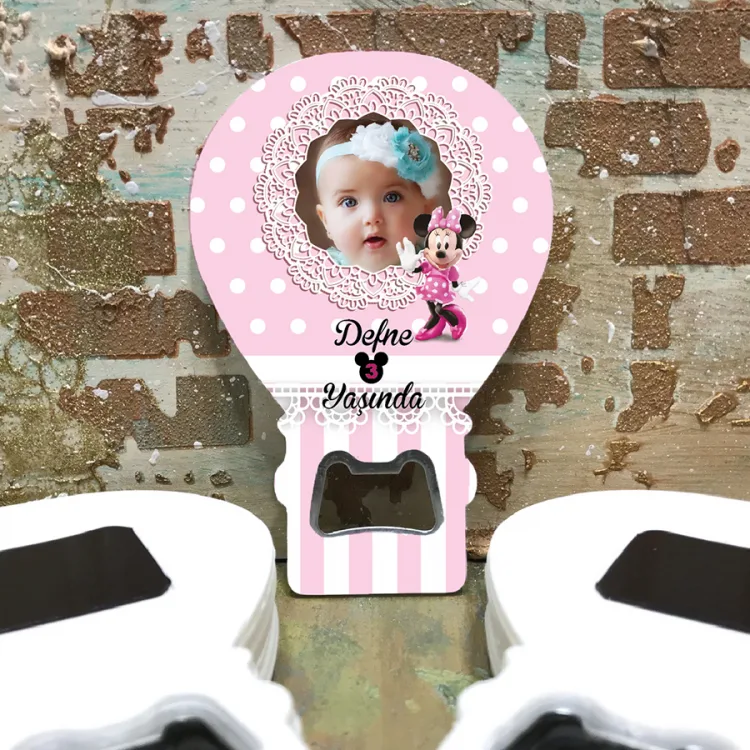 Balon Açacaklı Magnet 254 - Fotoğraflı Minnie Mouse Hediyelik Magnet
