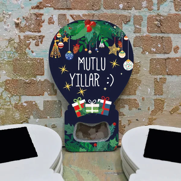 Balon Açacaklı Magnet 0335 - Mutlu Yıllar - Yılbaşı - Yeni Yıl Tasarım Hediyelik Magnet