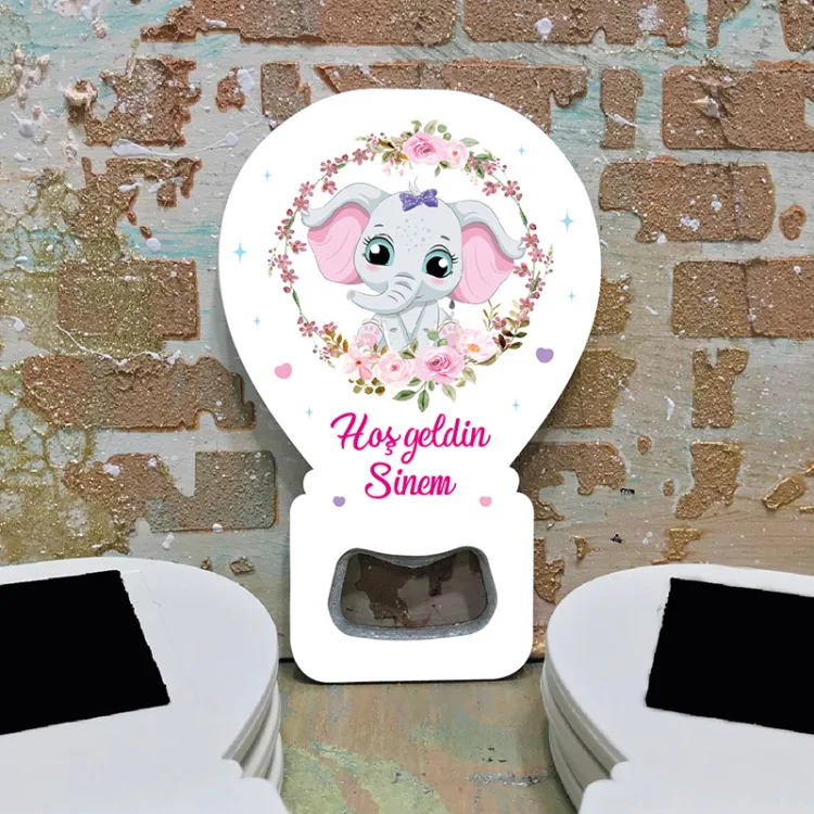 Balon Açacaklı Magnet 354 - Çiçekli Sevimli Fil Tasarım