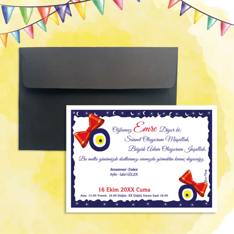 Mert Sünnet Davetiye 0302 - Nazar Boncuk Tasarımlı Sünnet Davetiyesi Modelleri - Detay Görseli 4