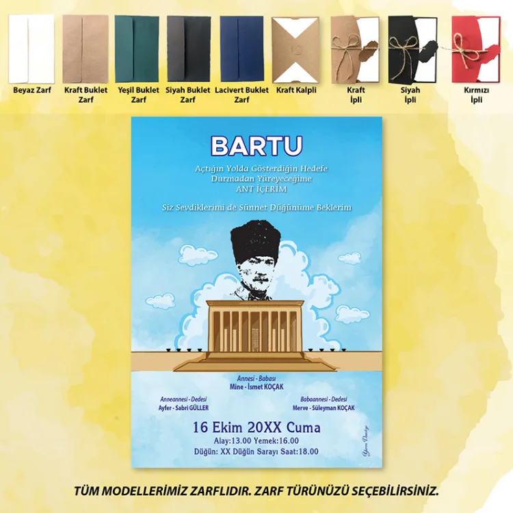 Mert Sünnet Davetiye 0801 - Atatürk Tasarımlı Davetiye Modelleri