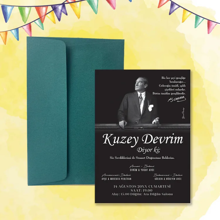Mert Sünnet Davetiye 0807 - Atatürk Tasarımlı Davetiye Modelleri - Detay Görseli 5
