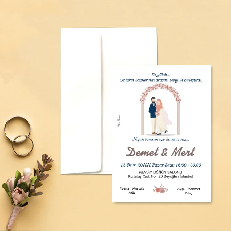 Yaren Davetiye 0111 - Tesettürlü Gelin Damat Tasarım - Detay Görseli 1