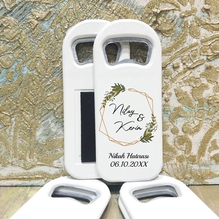Dikdörtgen Açacaklı Magnet 01008 - Yeşil Çiçekli Nişan, Söz, Nikah Hediyelik Magnet