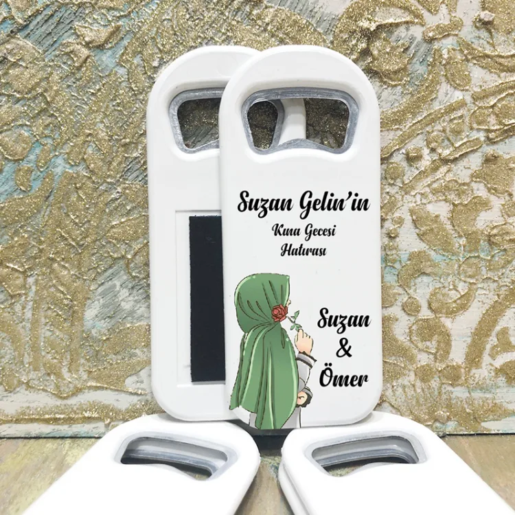 Dikdörtgen Açacaklı Magnet 01036 - Tesettürlü Kına Hatırası, Bekarlığa Veda Hediyelik Magnet