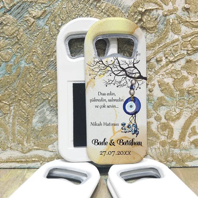 Dikdörtgen Açacaklı Magnet 01060 - Nazar Boncuklu, Söz, Nişan, Nikah Hediyelik Magnet