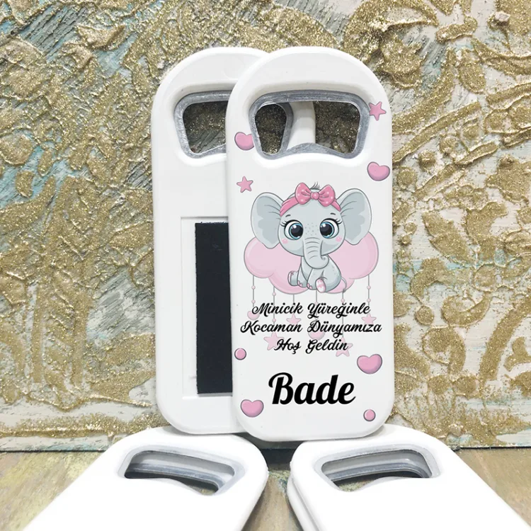 Dikdörtgen Açacaklı Magnet 1127 - Pembe Sevimli Fil Hediyelik Magnet