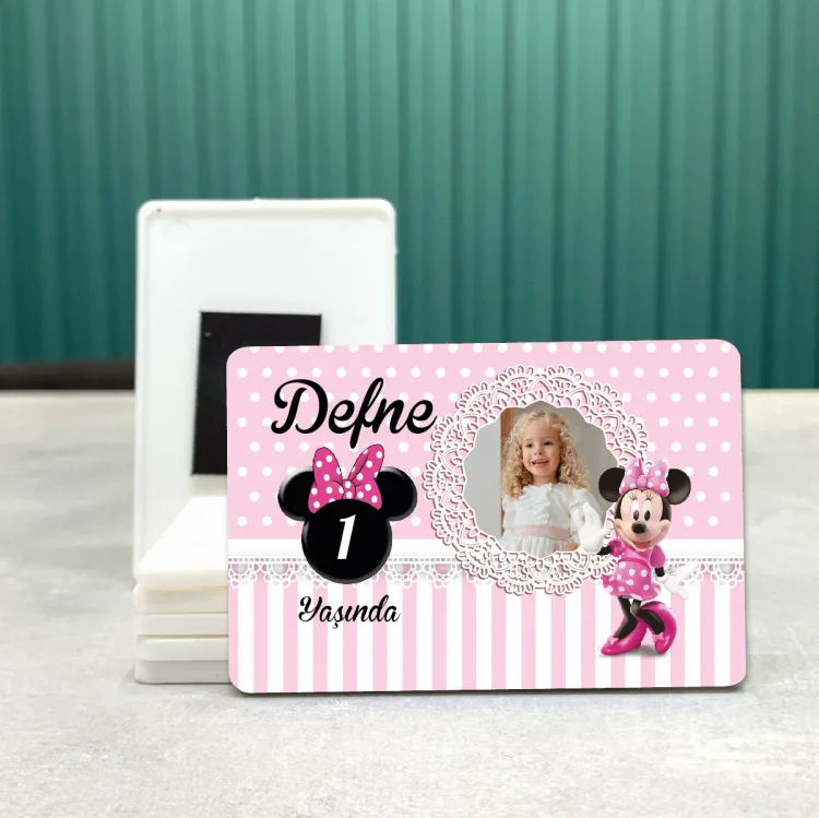 Dikdörtgen 504-1 Yaş Magnet - Minnie Mouse Tasarımlı Doğum Günü Yaş Magneti