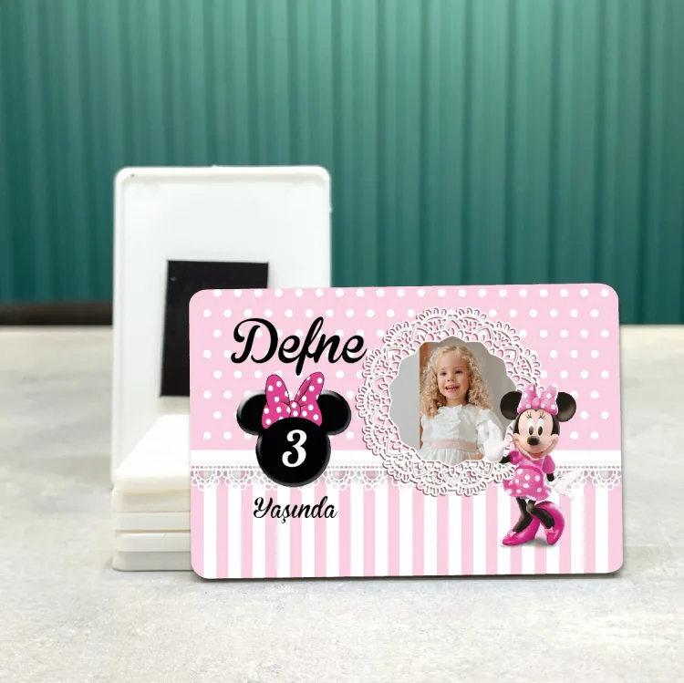 Dikdörtgen 504-3 Yaş Magnet - Minnie Mouse Tasarımlı Doğum Günü Yaş Magneti