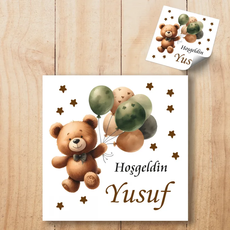 Kare Etiket 179 - Sevimli Ayıcık Tasarım Sticker