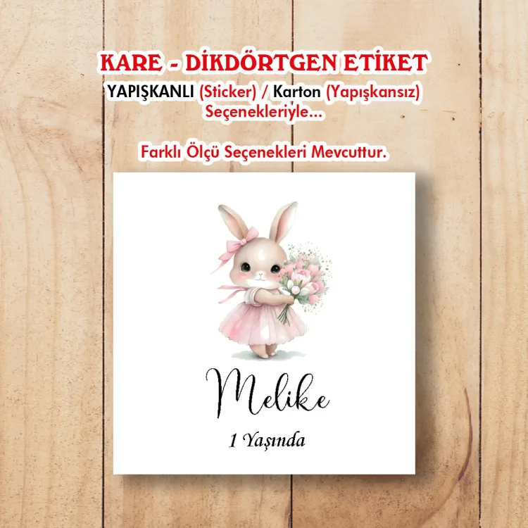Kare Etiket 199 - Sevimli Tavşan Tasarım