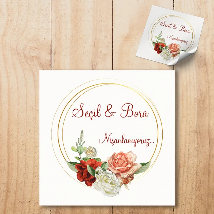 Kare Etiket 009 - Kına, Söz, Nişan, Düğün Hatırası Sticker