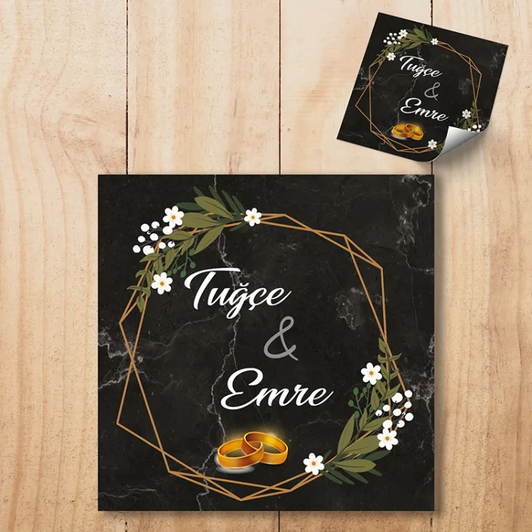 Kare Etiket 034 - Yüzük Tasarım Nişan Hatırası Sticker