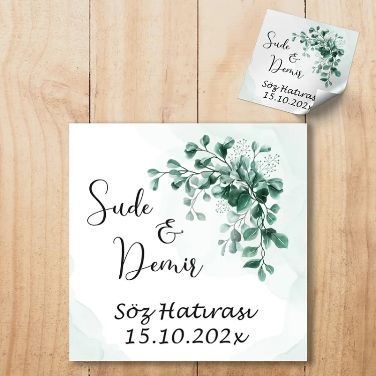Kare Etiket 042 - Söz, Nikah, Düğün Hatırası Tasarım Sticker