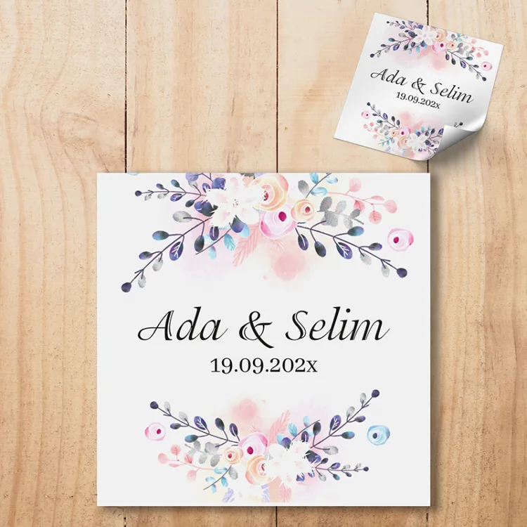 Kare Etiket 047 - Çiçek Tasarım Nişan, Söz, Düğün Hatırası Sticker