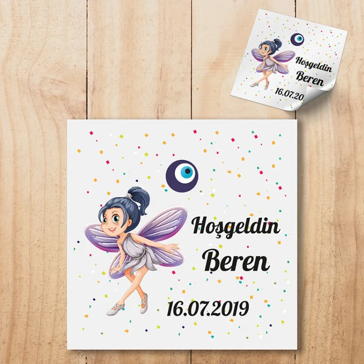 Kare Etiket 055 - Melek Tasarım Çocuk Etiketi