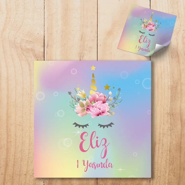 Kare Etiket 061 - Unicorn Temalı Etiket