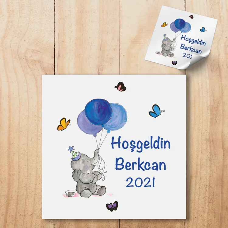 Kare Etiket 064 - Fil Tasarım Mavi Etiket