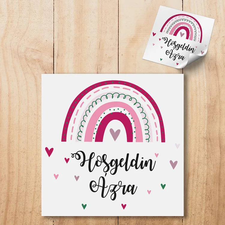 Kare Etiket 081 - Pembe Gökkuşağı Temalı Etiket