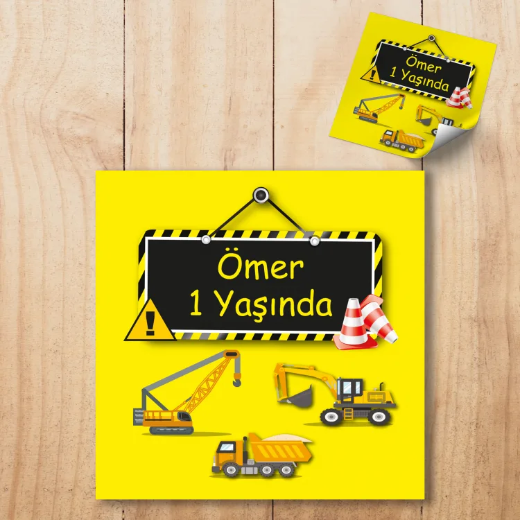 Kare Etiket 116 - İnşaat Temalı Çocuk Etiket