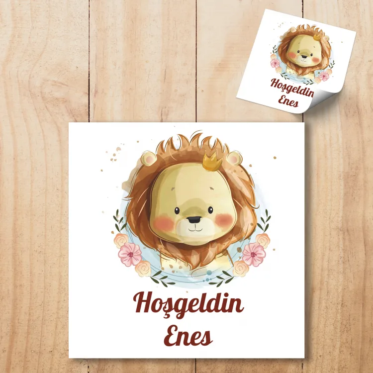 Kare Etiket 096  - Aslan Temalı Etiket