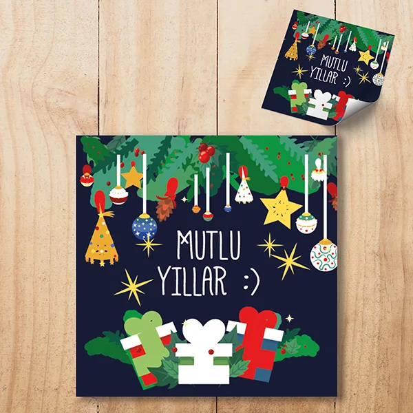 Kare Etiket 131 - Mutlu Yıllar - Yılbaşı - Yeni Yıl Tasarım Sticker